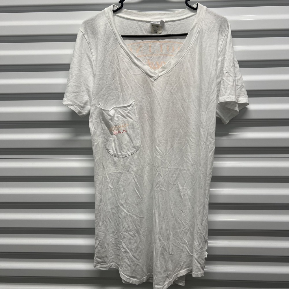 Venley Mens‎ T-Shirt XL White Cotton Rosemary Beach Graphic Pocket Longline USA
